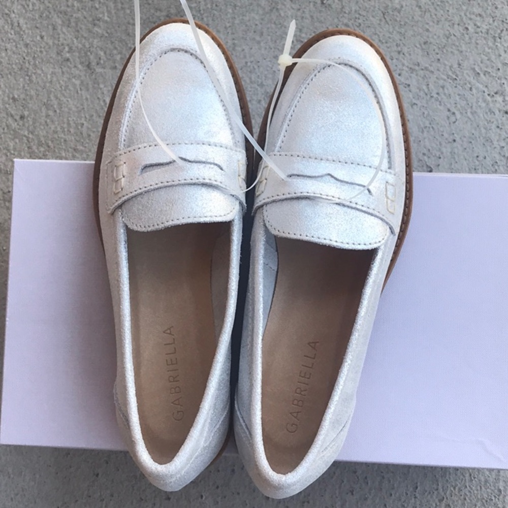 Gabriella Silver Metallic Penny Italian Loafers